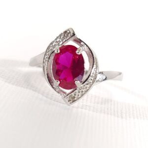 Created Ruby Ring 1.5 Carats Sterling Silver Size 8.